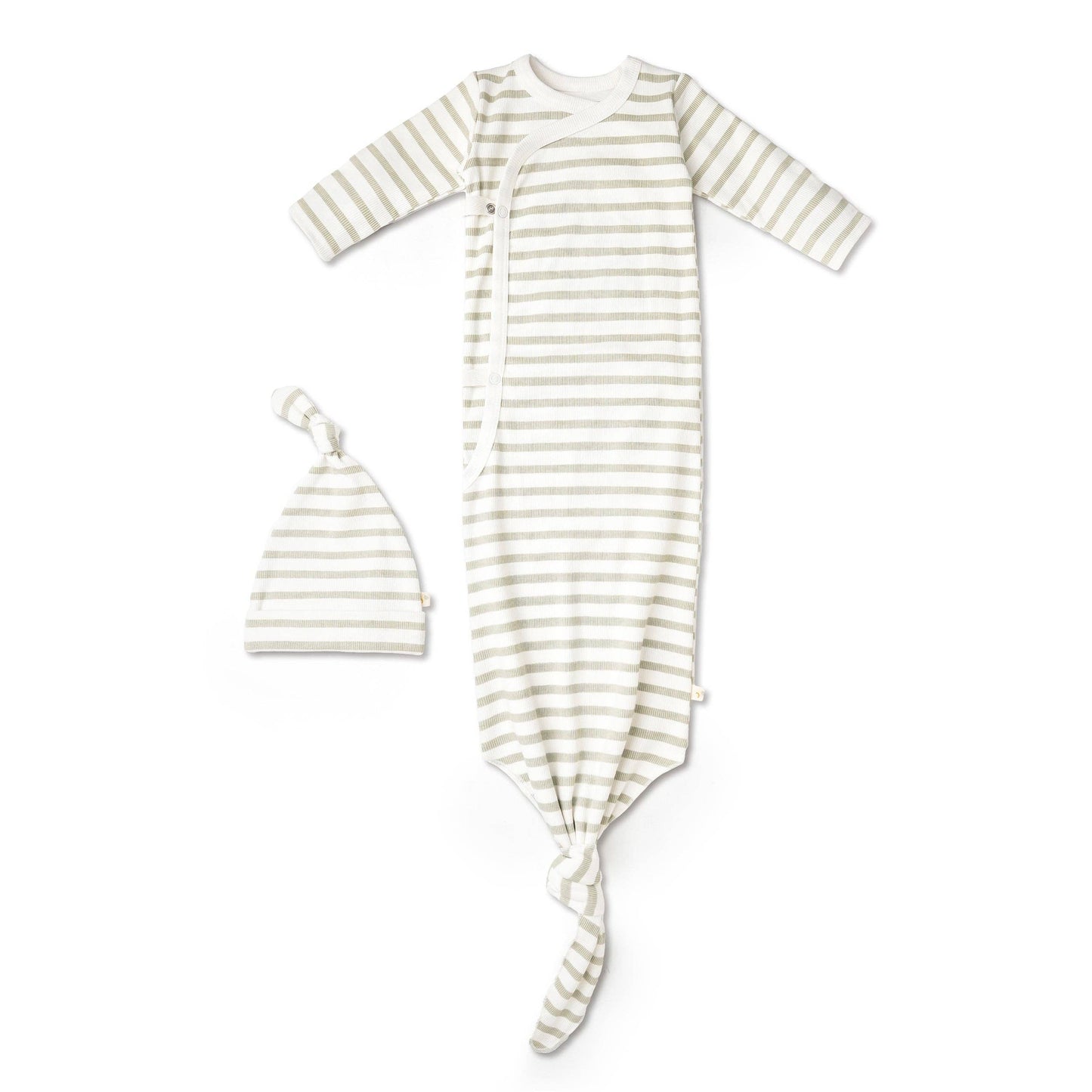 Organic Kimono Knotted Sleep Gown - Sage Stripes