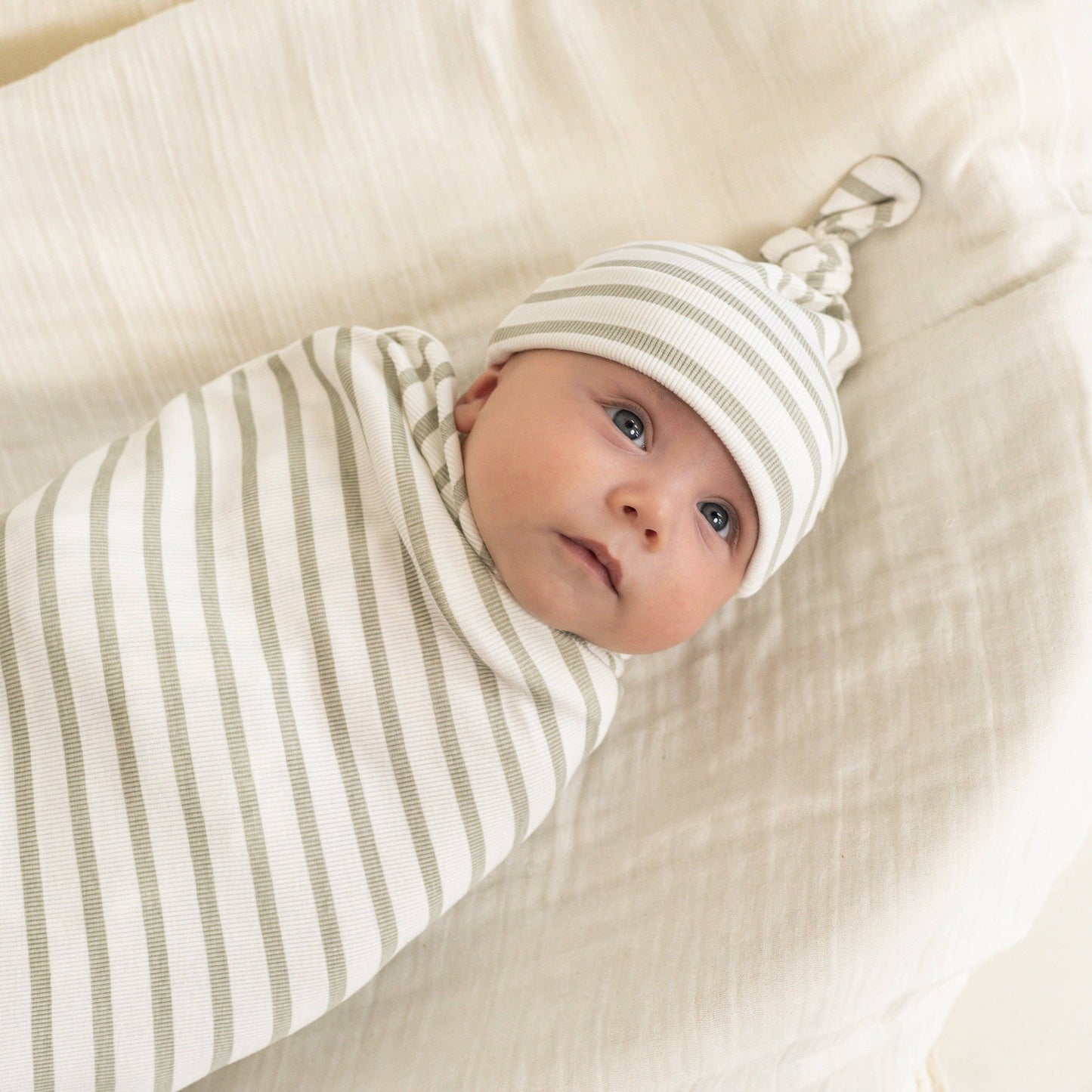 Organic Kimono Knotted Sleep Gown - Sage Stripes