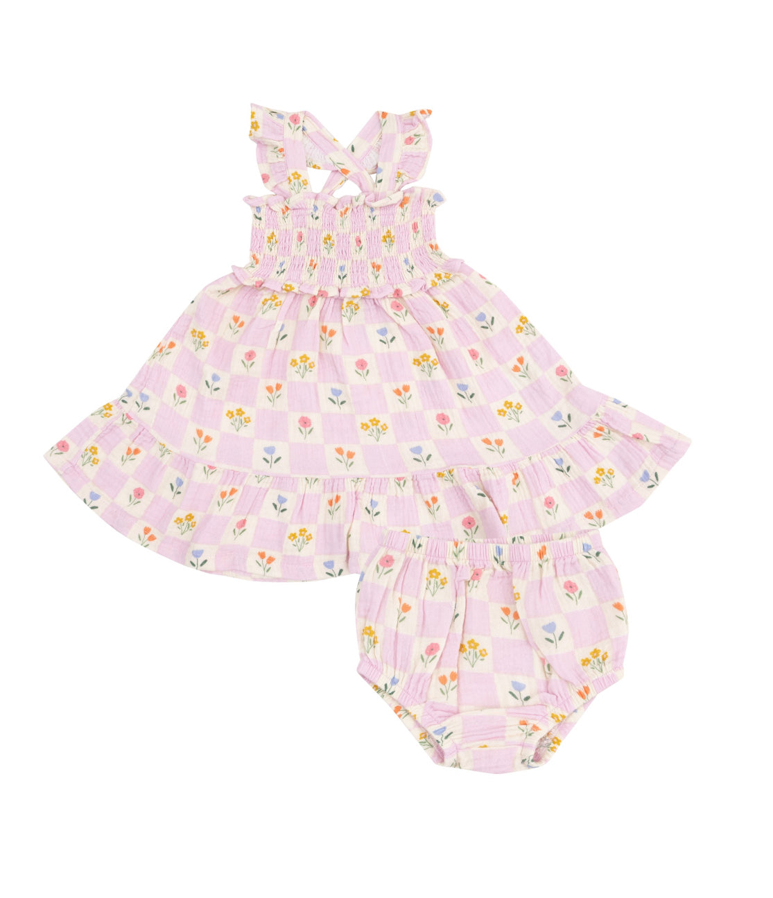 Checkered Floral Dress and Diaper Cover