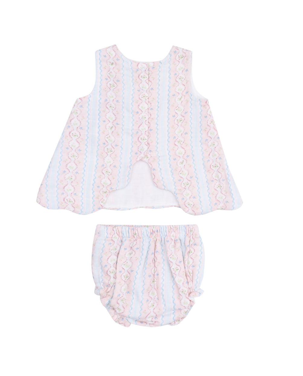 Floral Scallop Open-Back Top and Bloomers