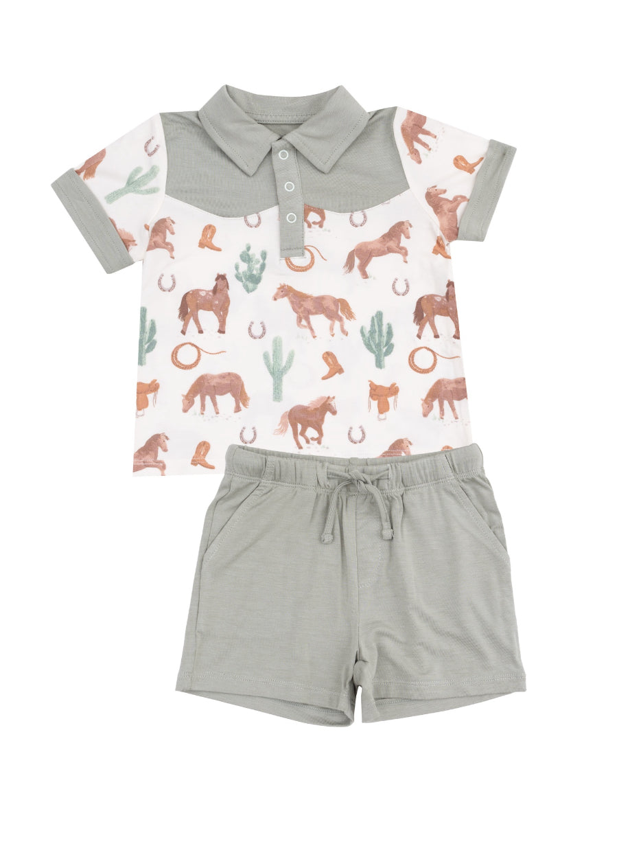 Horse Cowboy Polo and Short Set