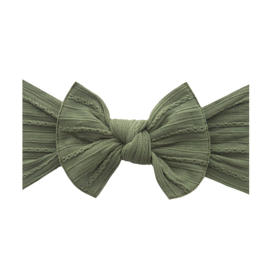 Baby Bling Bow- Cable Knit Army Green