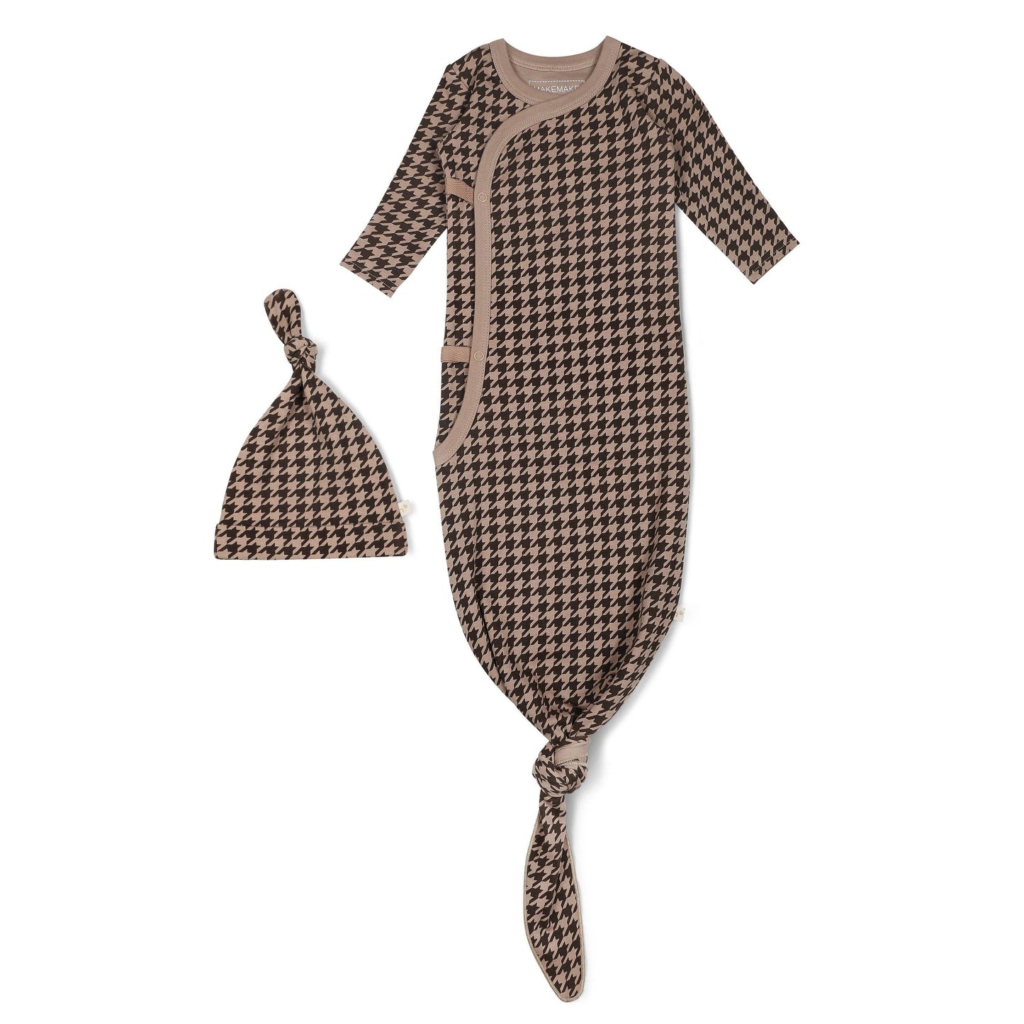 Kimono Knotted Sleep Gown - Houndstooth