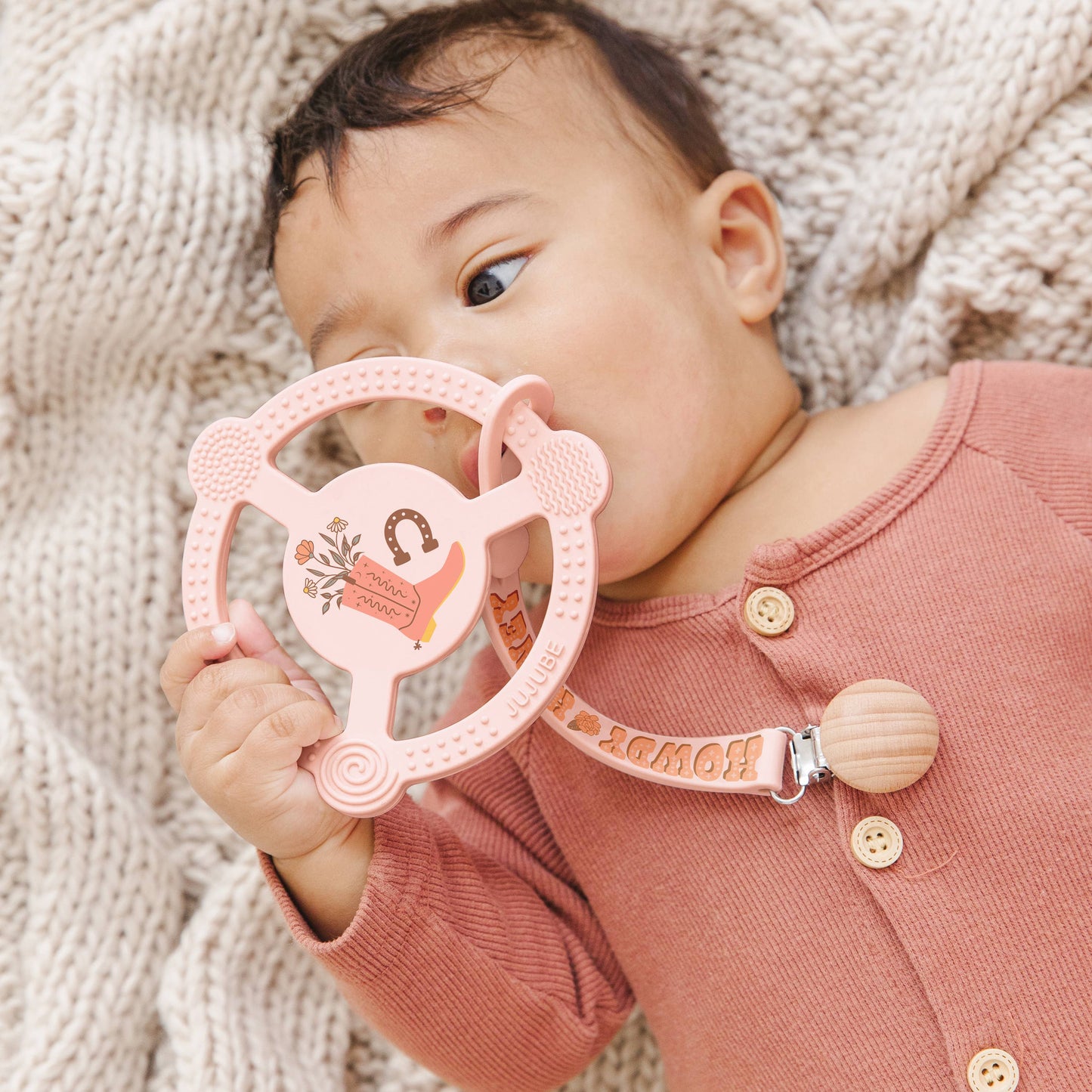 Silicone Teether Ring with Detachable Clip Bloomin' Boot