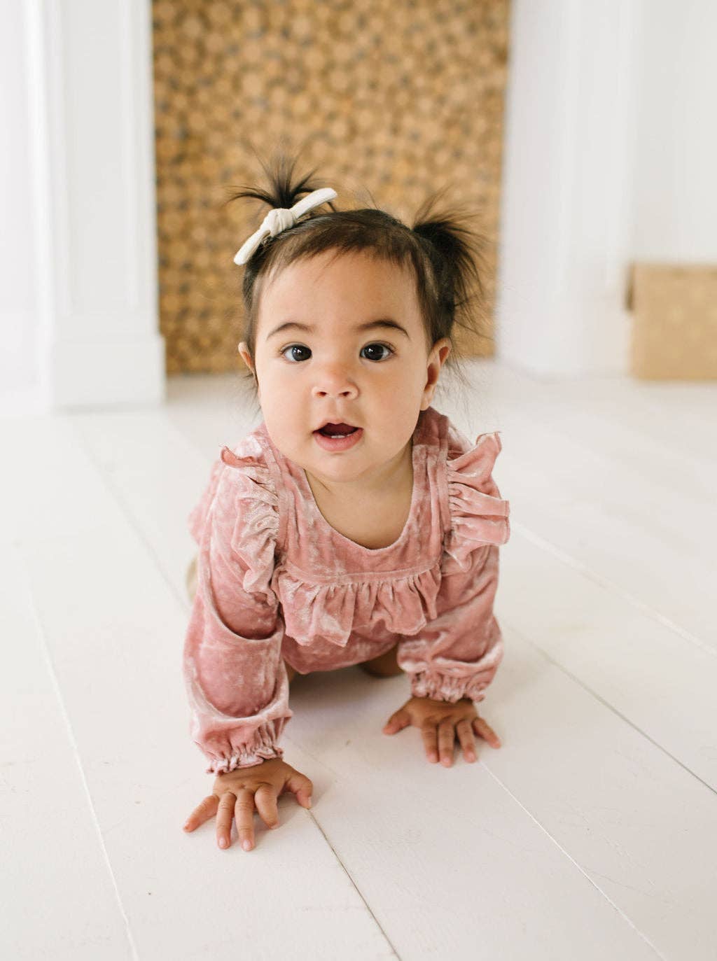 Hayley Romper in Crushed Blush Velvet | Baby | Fall | Winter