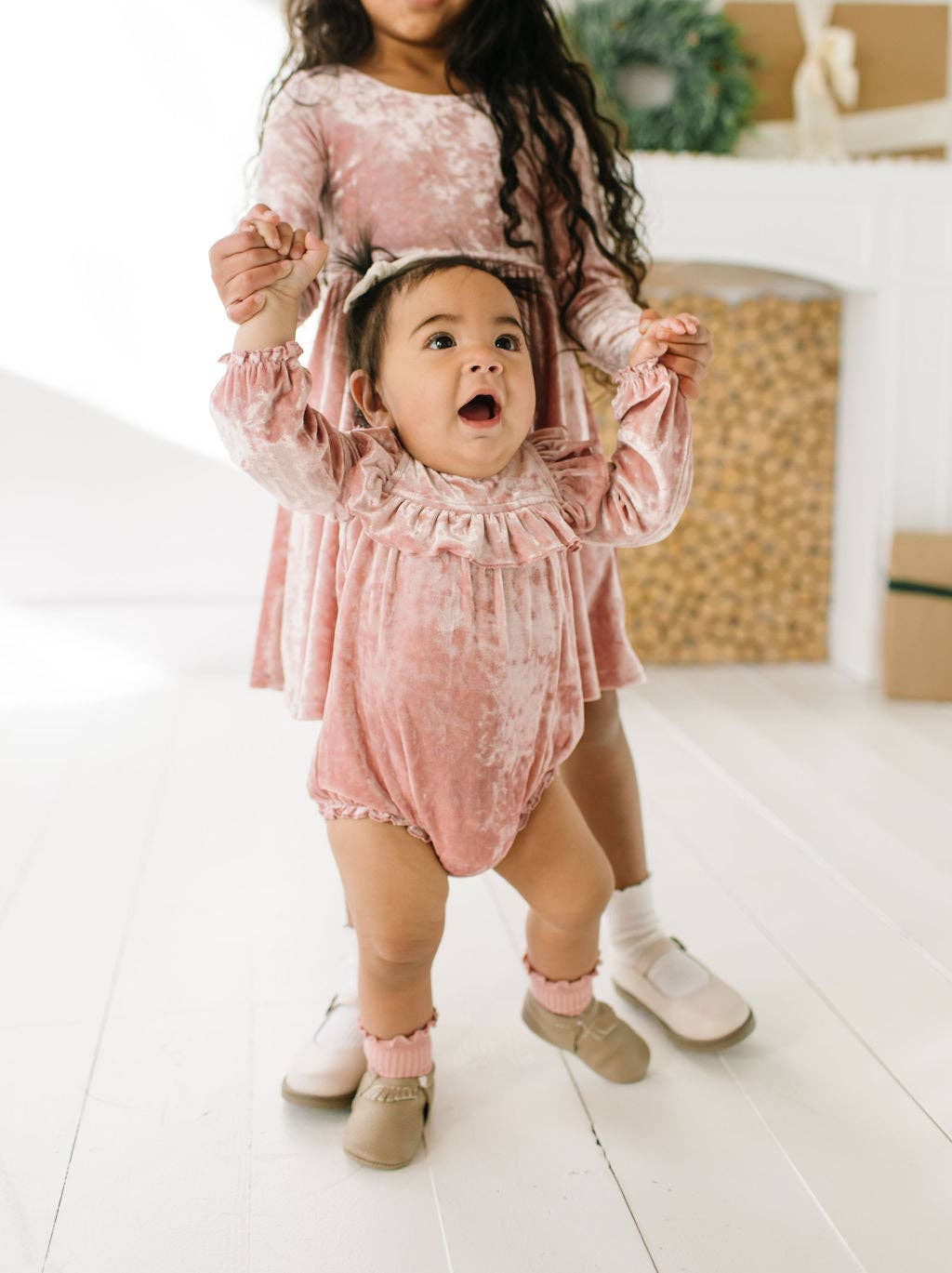 Hayley Romper in Crushed Blush Velvet | Baby | Fall | Winter