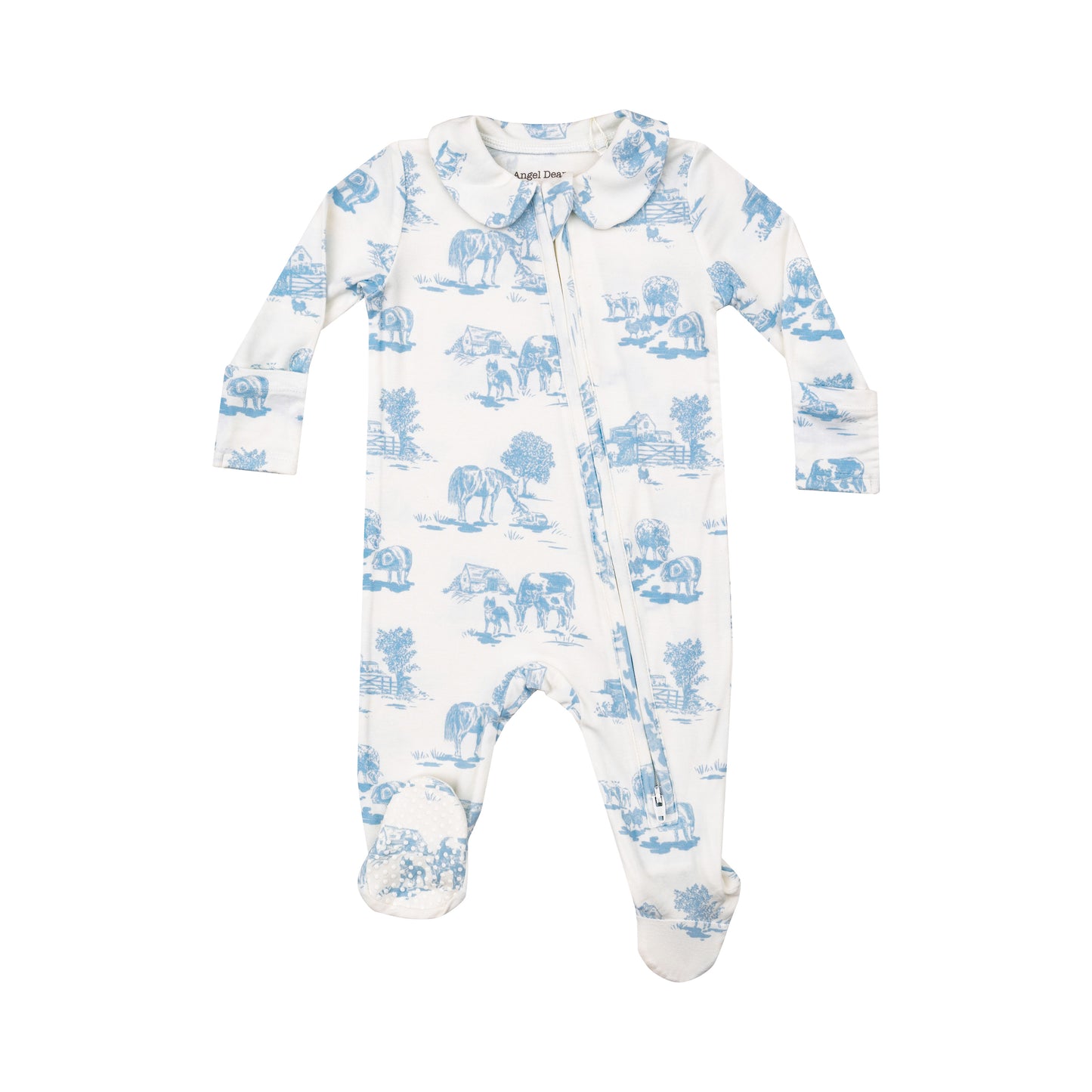 Farm Toile Blue Peter Pan - 2 Way Zipper Footie