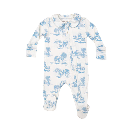 Farm Toile Blue Peter Pan - 2 Way Zipper Footie