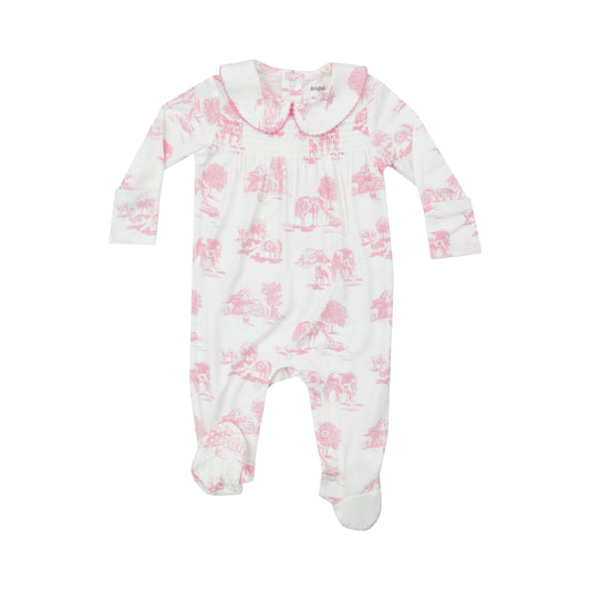 Farm Toile Pink - Smocked Peter Pan Footie