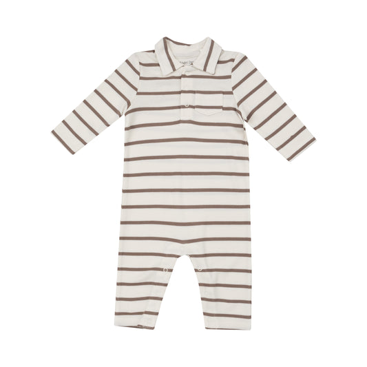 Ribbed Brown Stripe - Polo Romper